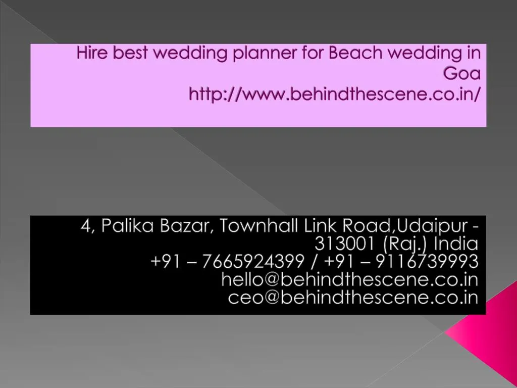 hire best wedding planner for beach wedding in goa http www behindthescene co in