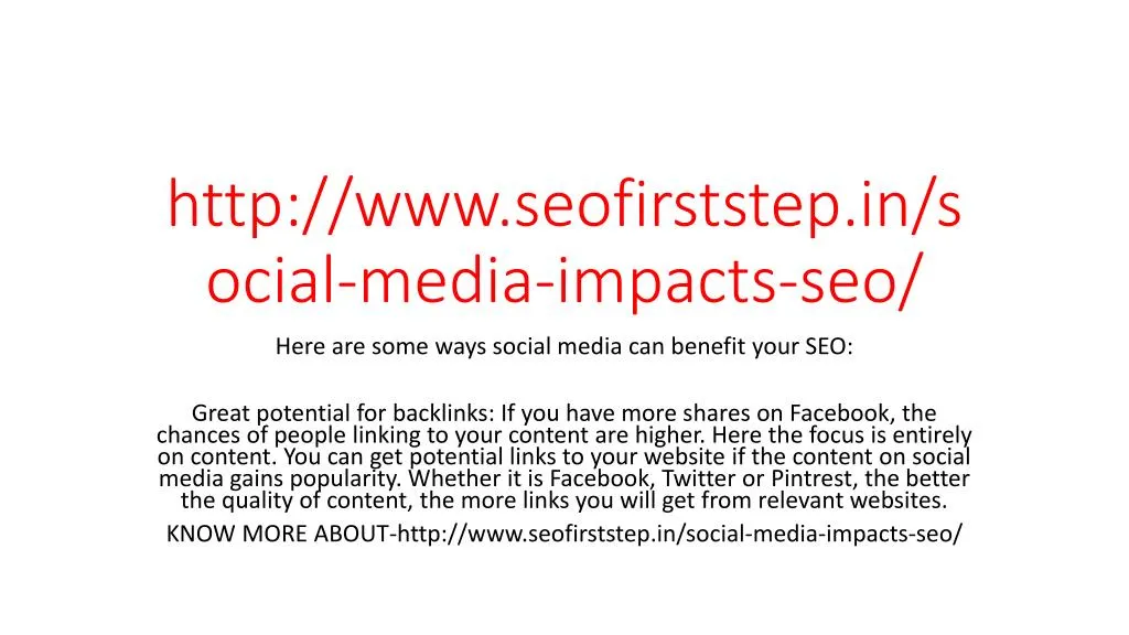 http www seofirststep in social media impacts seo