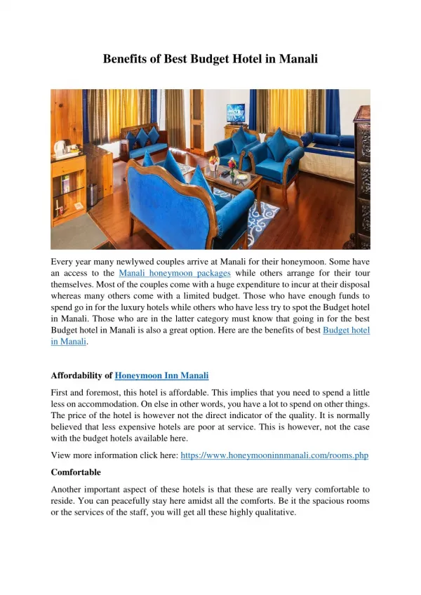 Benefits of Best Budget Hotel in Manali
