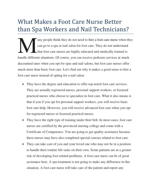 What Makes a Foot Care Nurse Better than Spa Workers and Nail Technicians?