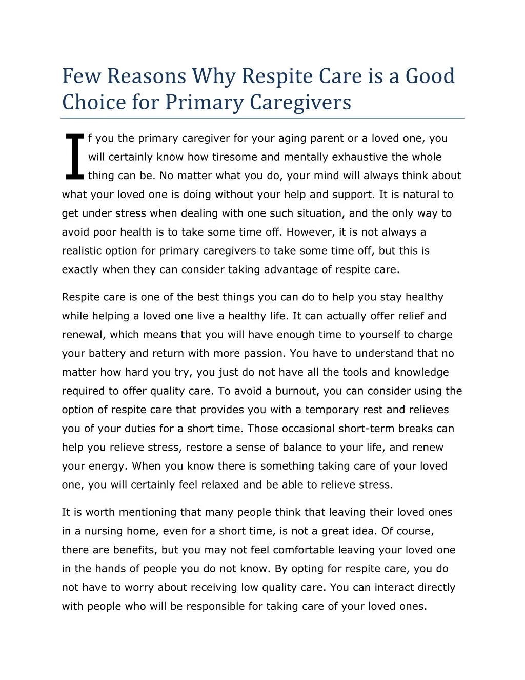 few reasons why respite care is a good choice