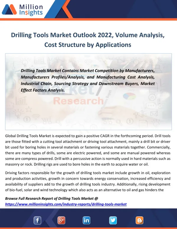 Drilling Tools Market Manufacturing Cost Structure, Price, Size, Sales From 2017-2022