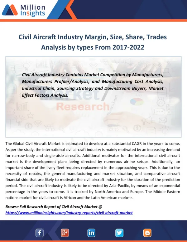 Civil Aircraft Industry Sales, Size, Price, Revenue By Trades Forecast 2022