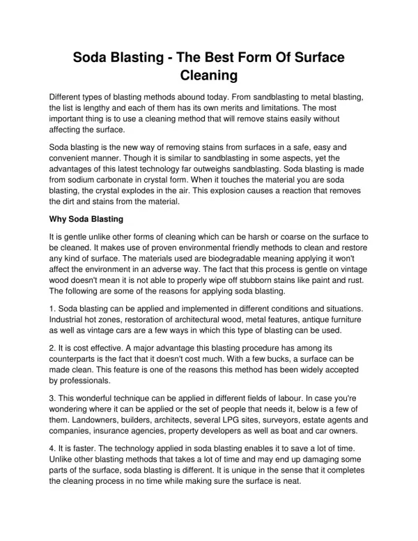 Soda Blasting - The Best Form Of Surface Cleaning
