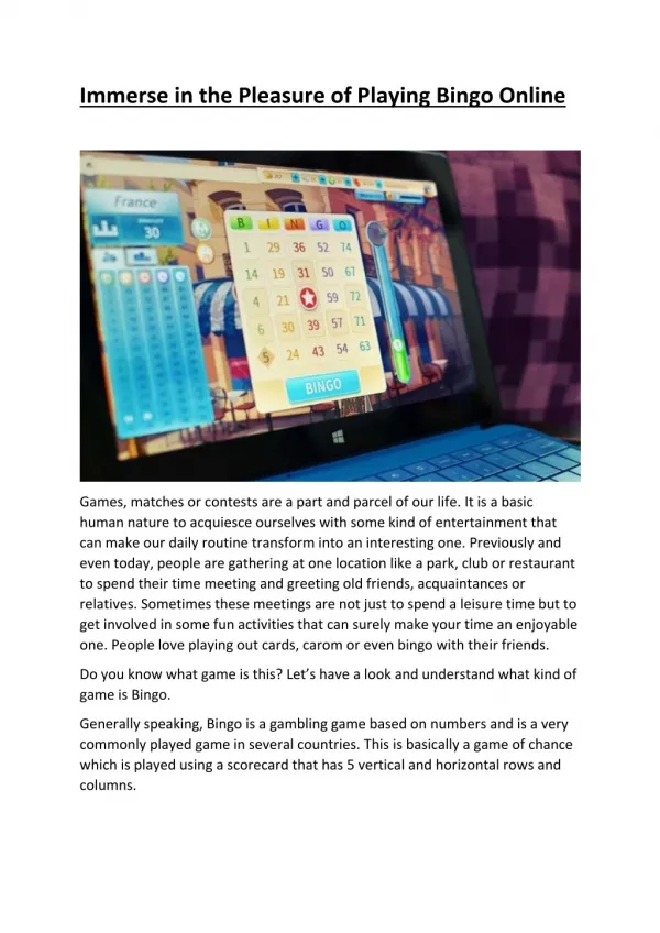 Immerse in the Pleasure of Playing Bingo Online