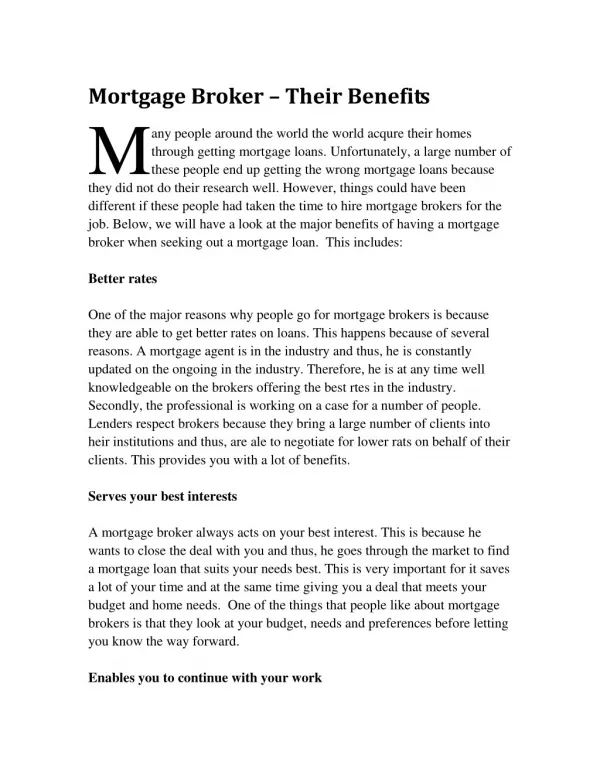 Mortgage Broker – Their Benefits