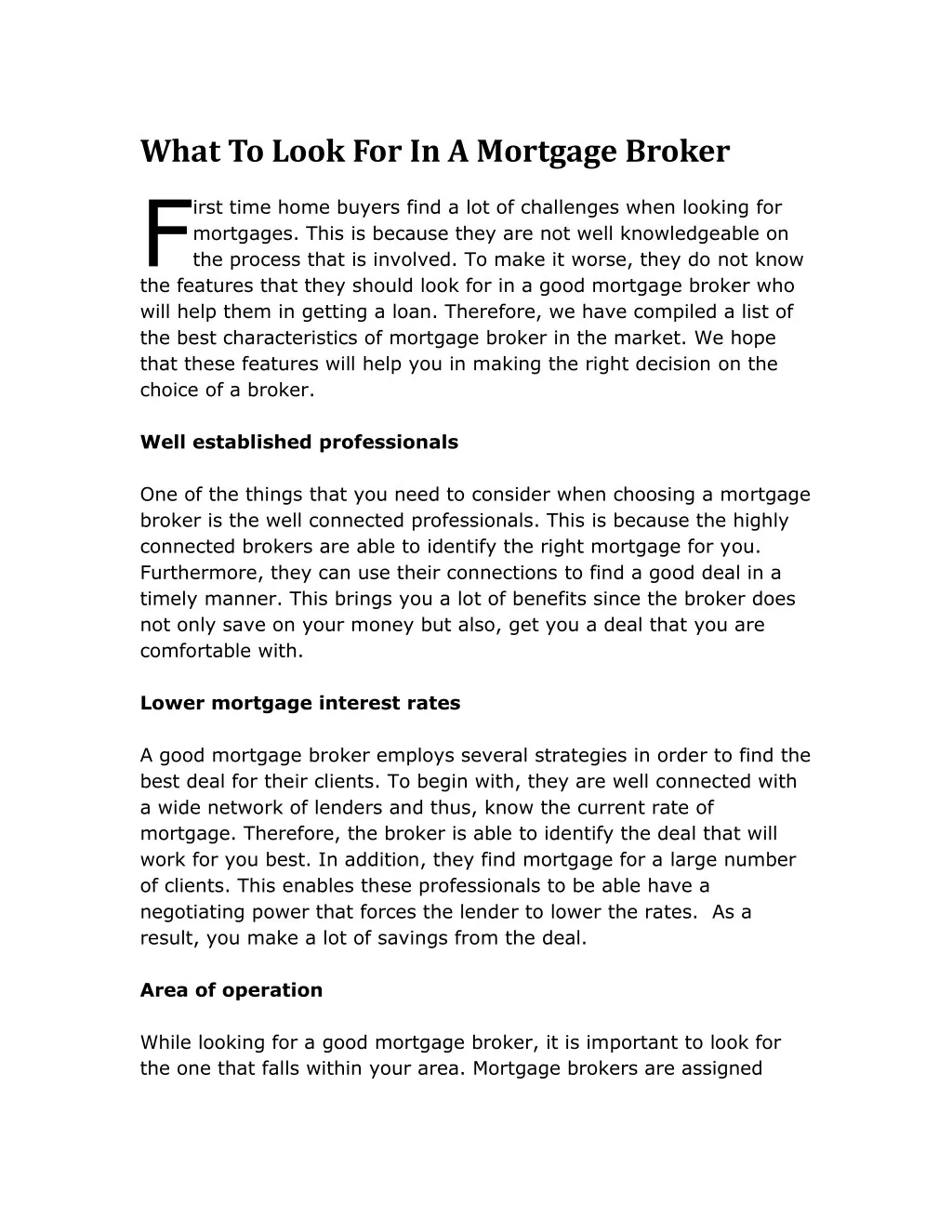 what to look for in a mortgage broker irst time