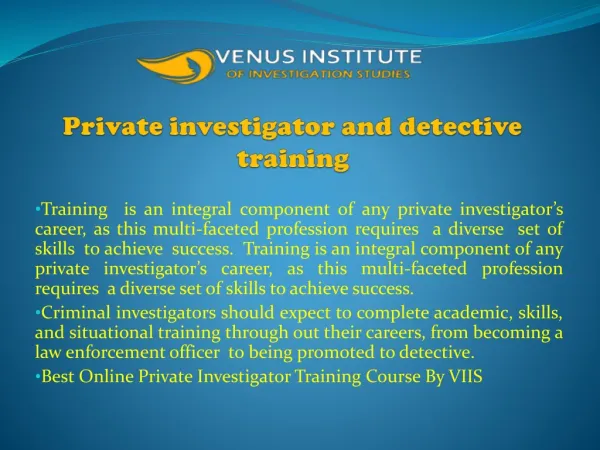 Private investigator and detective training