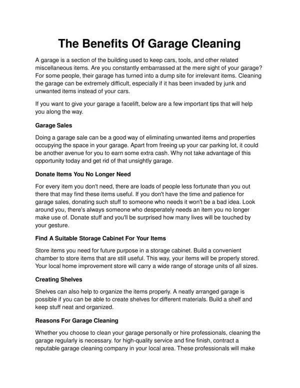 The Benefits Of Garage Cleaning