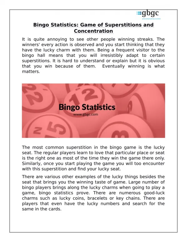 Bingo Statistics: Game of Superstitions and Concentration