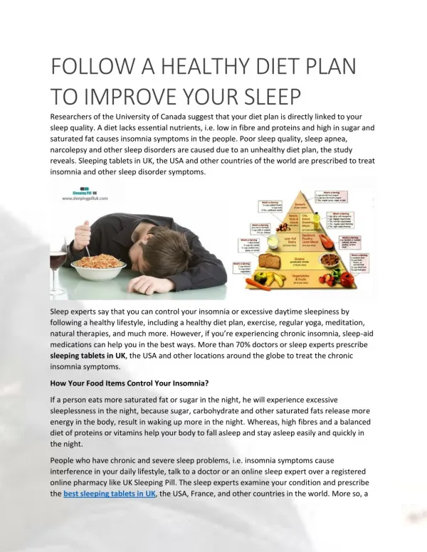 Follow A Healthy Diet Plan to Improve Your Sleep