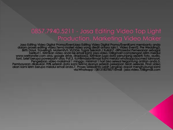 0857.7940.5211 - Jasa Editing Video , Marketing Video Tutorials