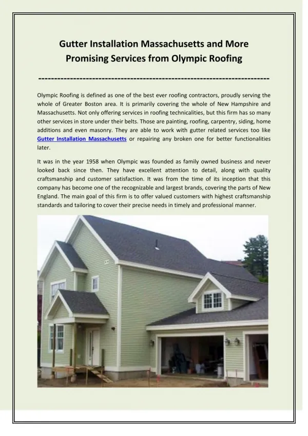 Gutter Installation Massachusetts and More Promising Services from Olympic Roofing