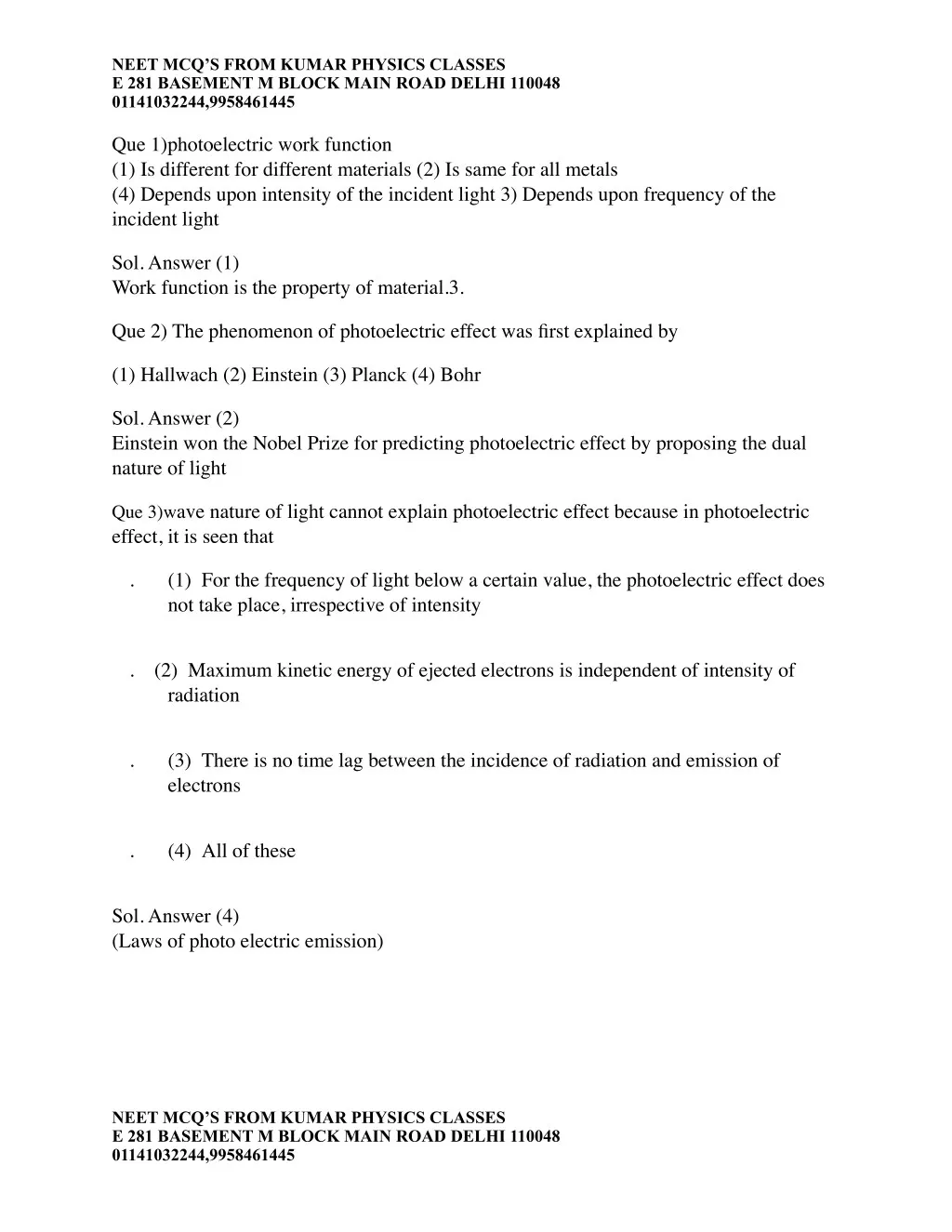 neet mcq s from kumar physics classes