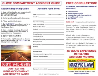 Free Consultation Glove Compartment Accident Guide - Kuzyk Law - slide 1
