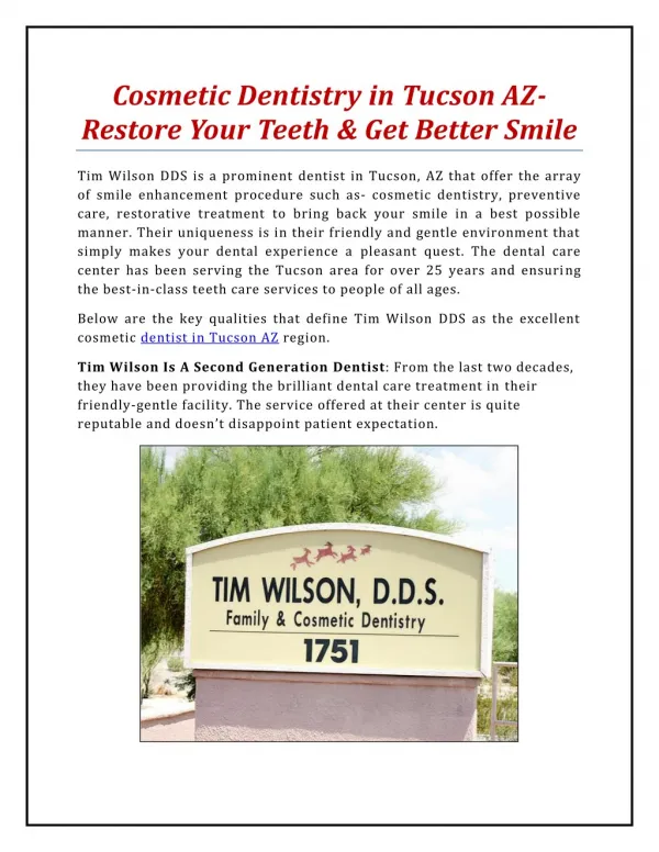Cosmetic Dentistry in Tucson AZ- Restore Your Teeth & Get Better Smile