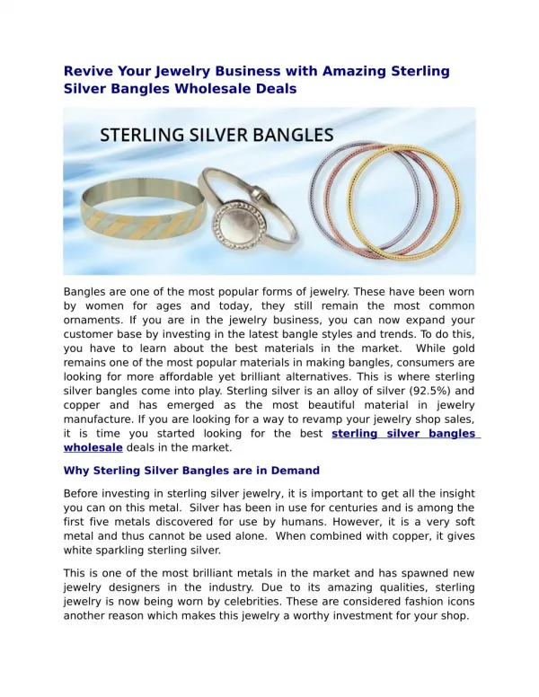 Revive Your Jewelry Business with Amazing Sterling Silver Bangles Wholesale Deals