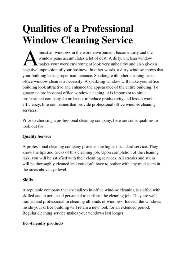 Qualities of a Professional Window Cleaning Service