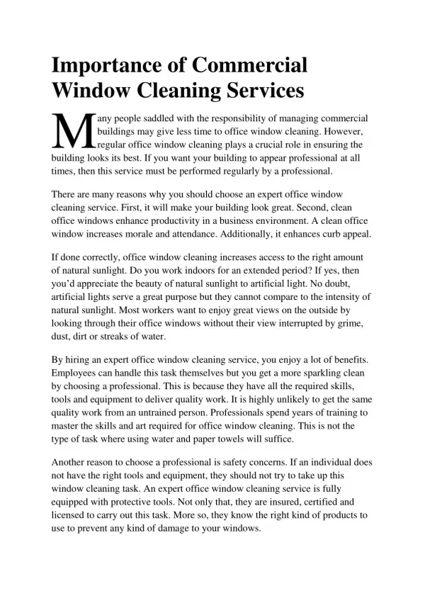 Importance of Commercial Window Cleaning Services