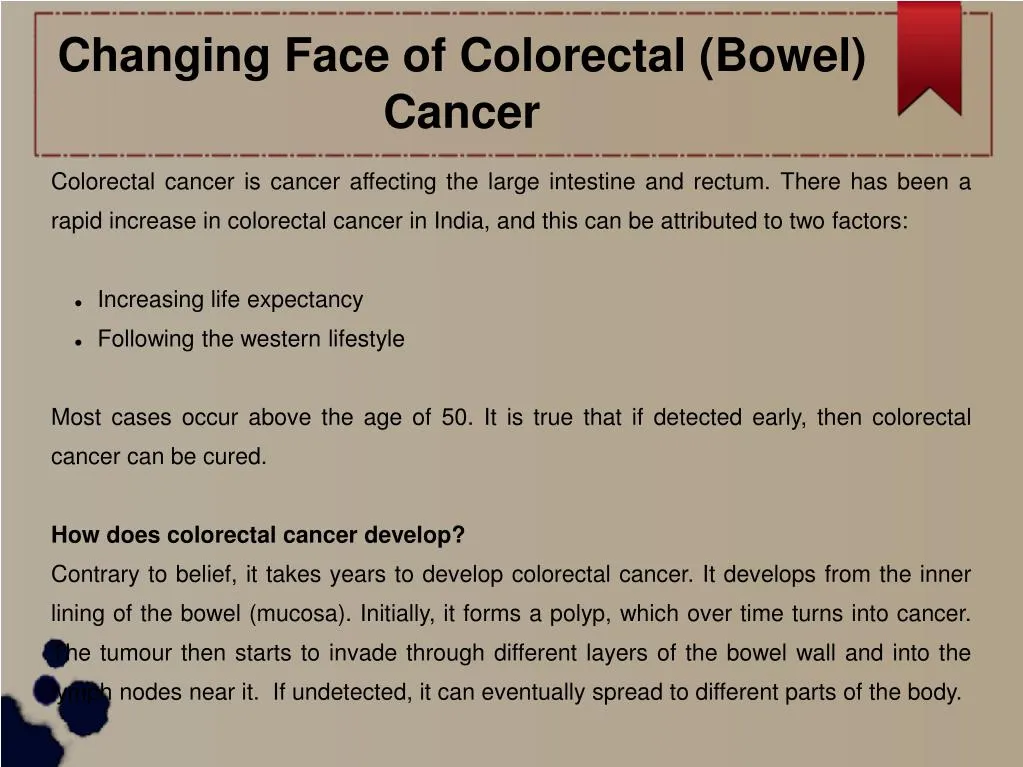 changing face of colorectal bowel cancer