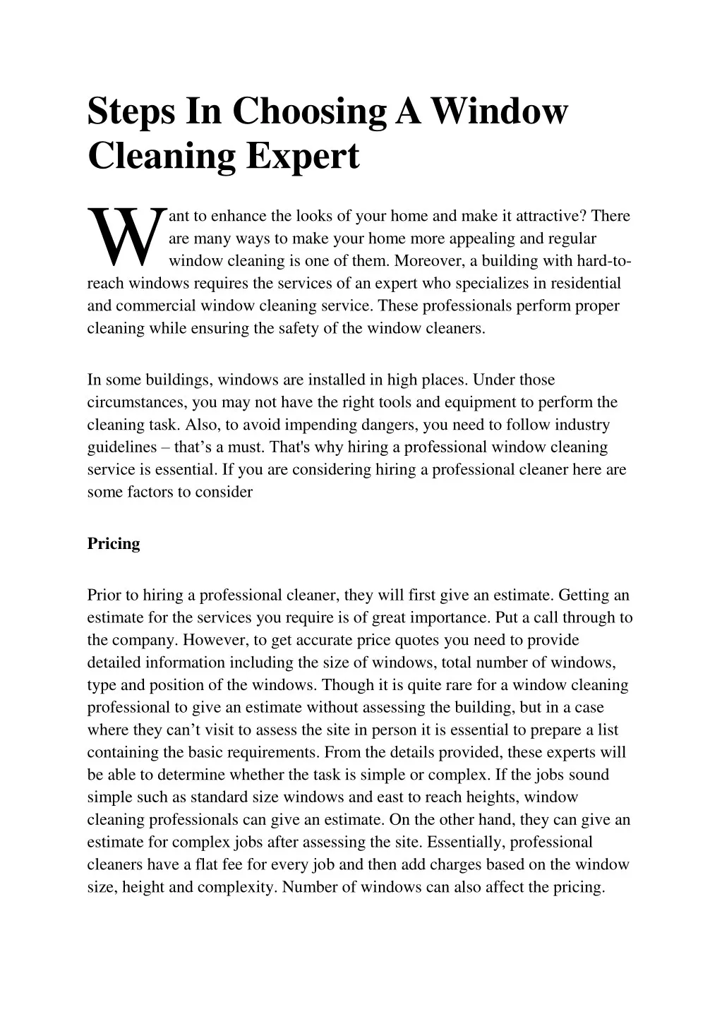steps in choosing a window cleaning expert w