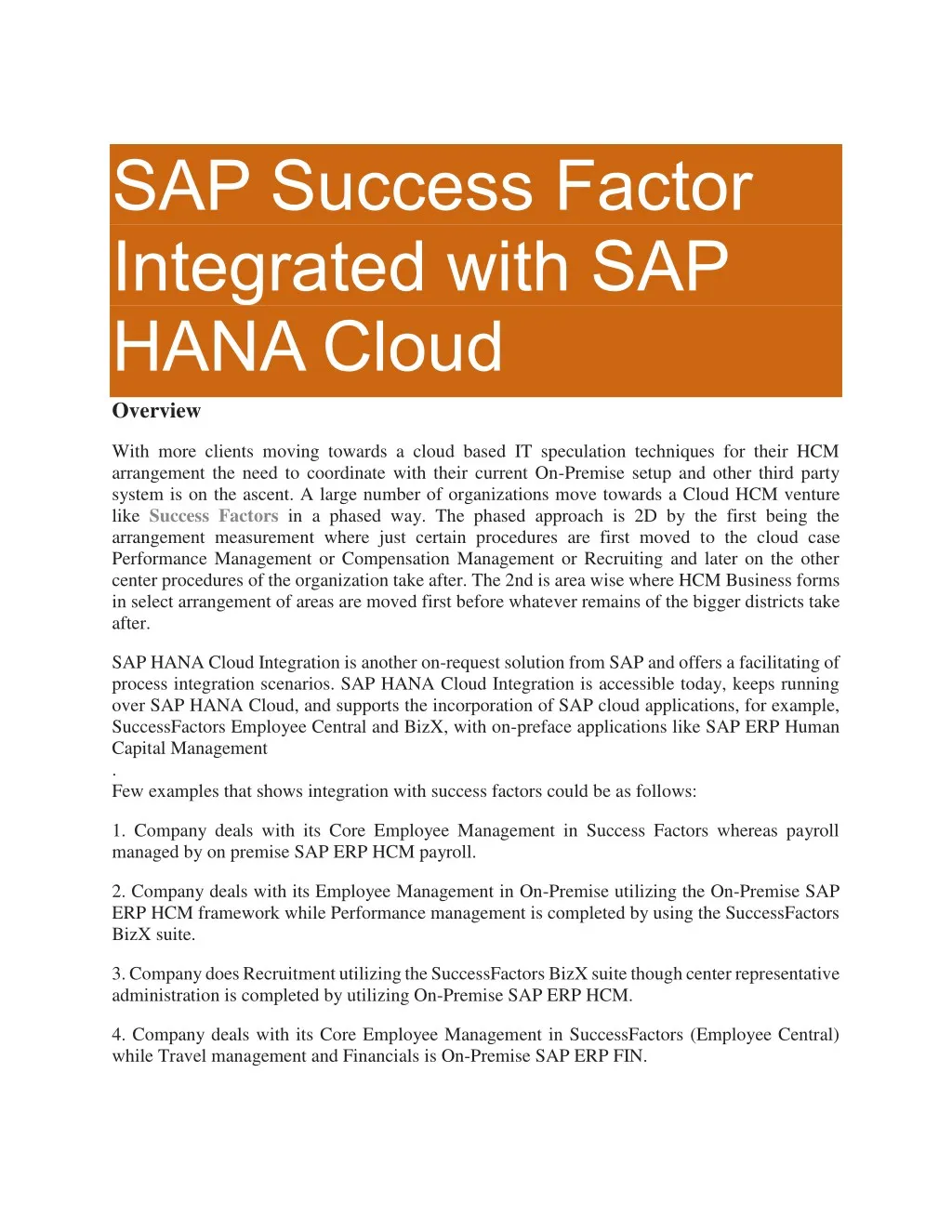 sap success factor integrated with sap hana cloud