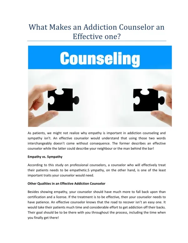 What Makes an Addiction Counselor an Effective one?