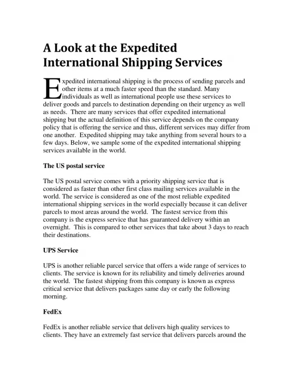 A Look at the Expedited International Shipping Services