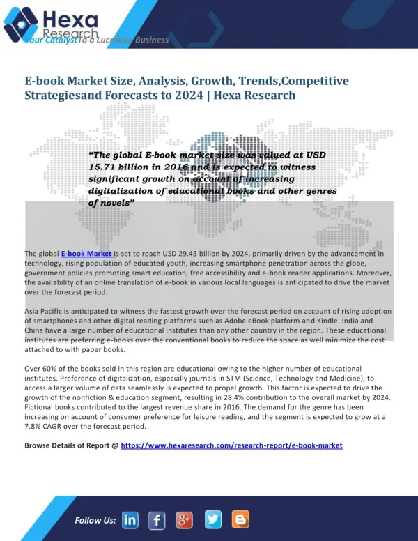 E-book Market Size, Share, Analysis, | Industry Report, 2024