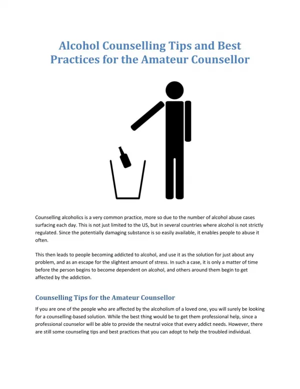 Alcohol Counselling Tips and Best Practices for the Amateur Counsellor