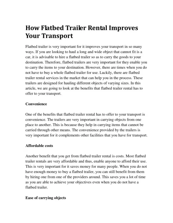 How Flatbed Trailer Rental Improves Your Transport