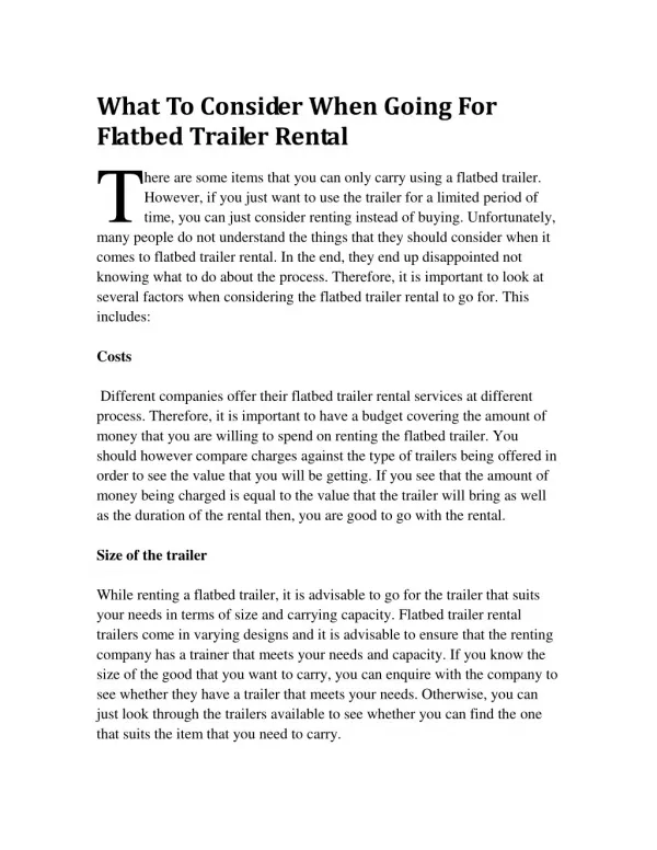What To Consider When Going For Flatbed Trailer Rental