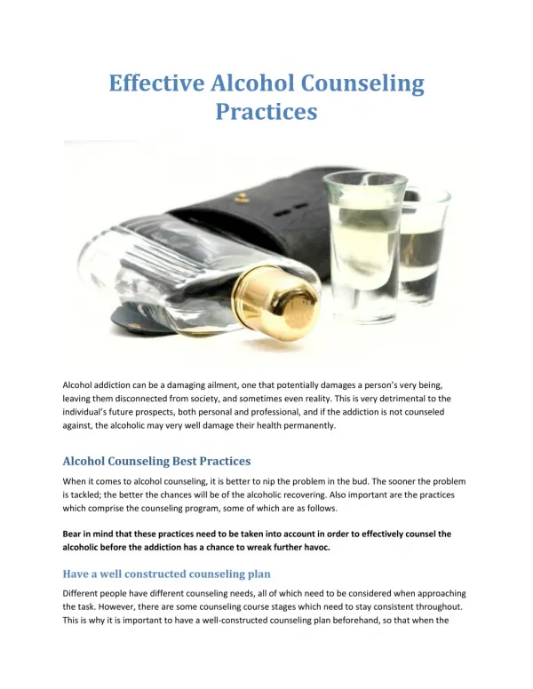 Effective Alcohol Counseling Practices