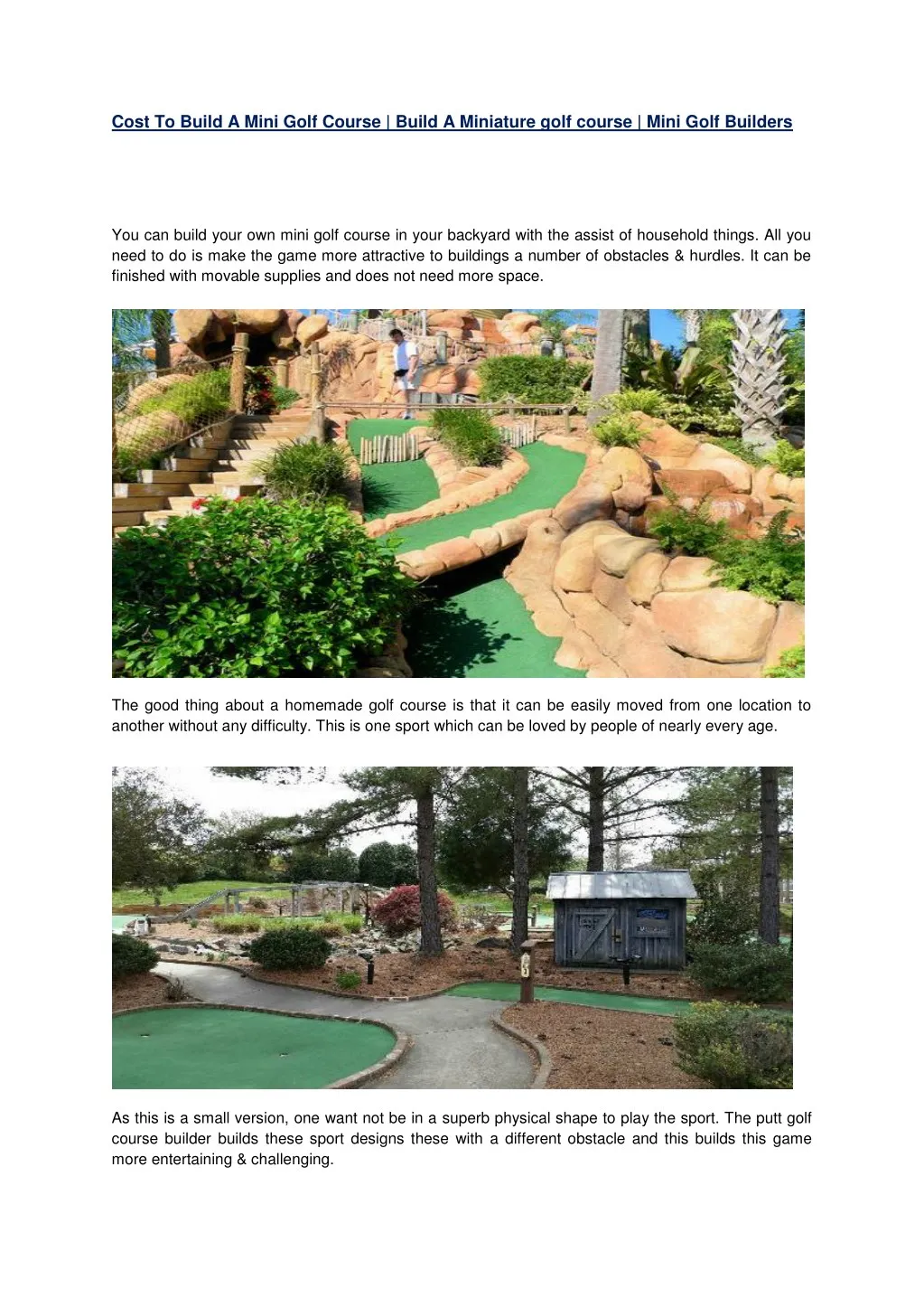 cost to build a mini golf course build