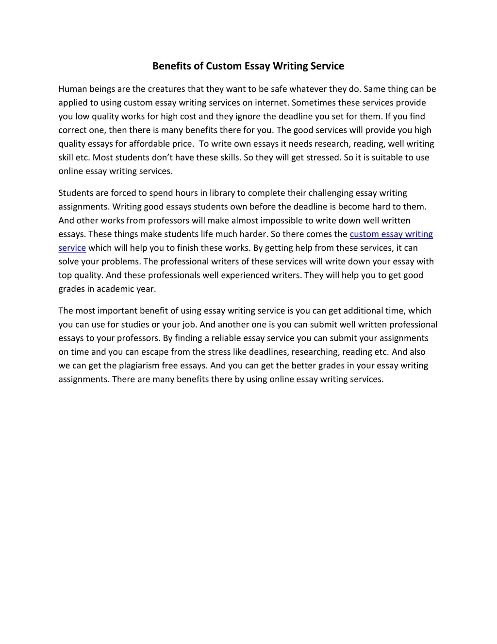 benefits of custom essay writing service