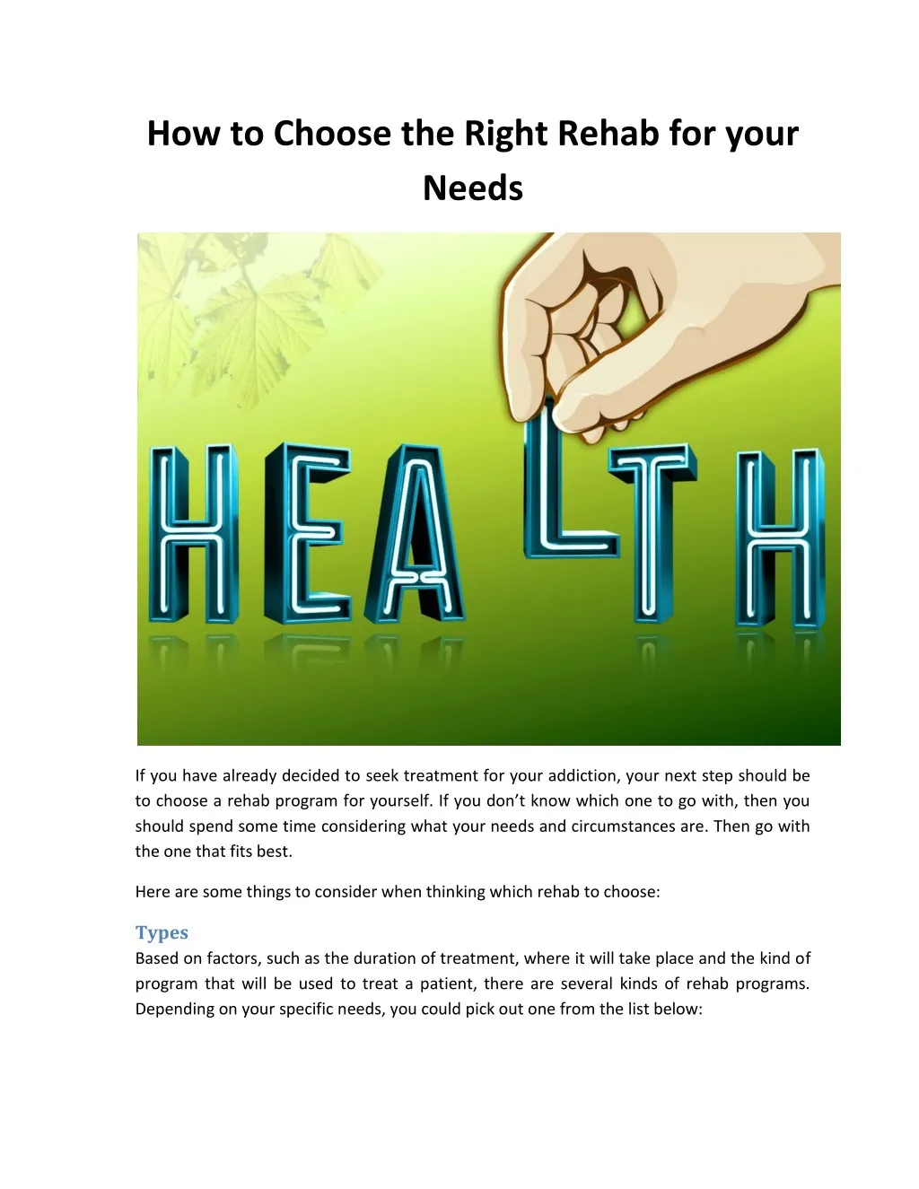 how to choose the right rehab for your needs