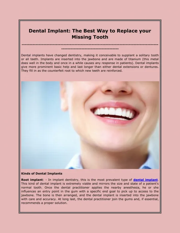Dental Implant: The Best Way to Replace your Missing Tooth