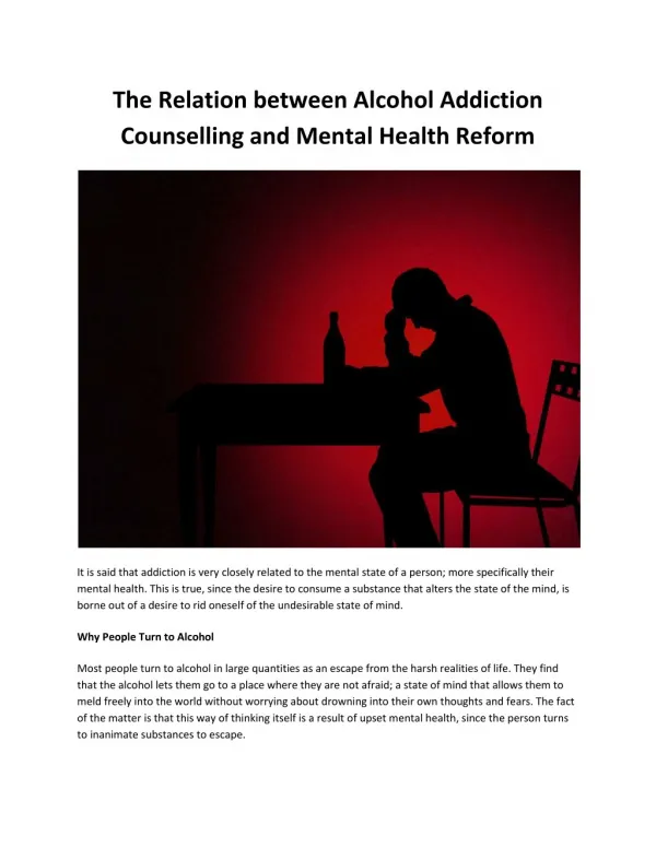 The Relation between Alcohol Addiction Counselling and Mental Health Reform
