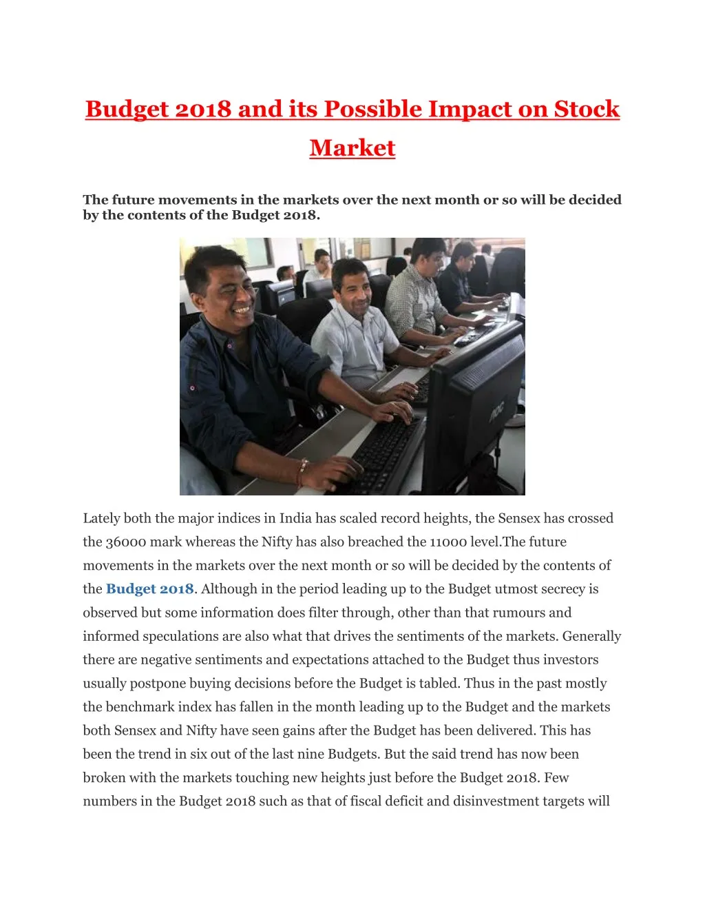 budget 2018 and its possible impact on stock