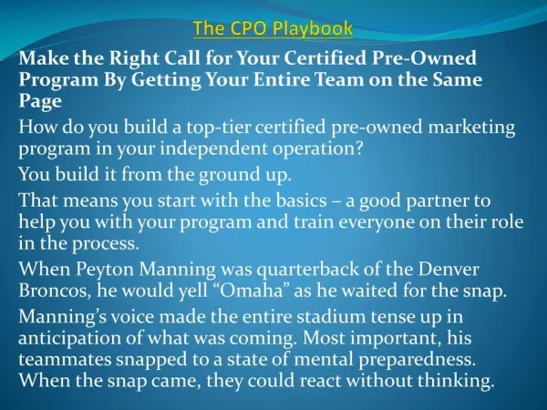 The CPO Playbook