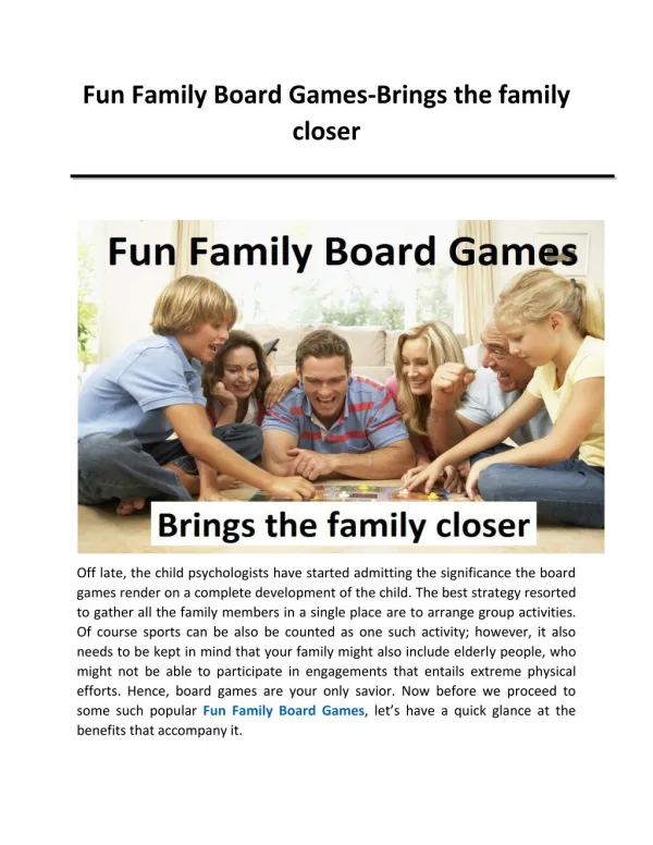 Fun Family Board Games - Brings the family Closer