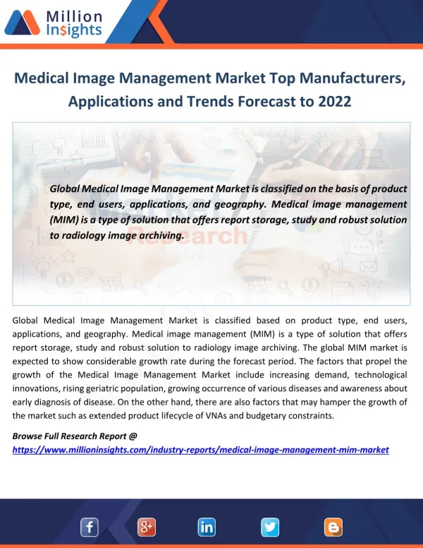 Medical Image Management Market Top Manufacturers, Applications and Trends Forecast to 2022