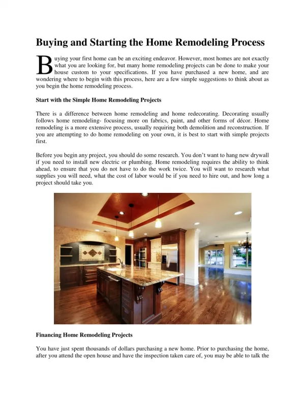 Buying and Starting the Home Remodeling Process