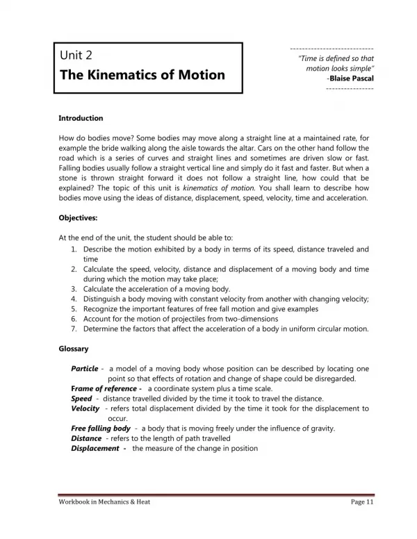 Kinematics of Motion