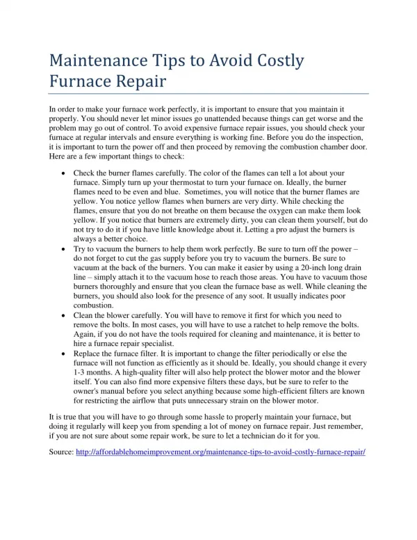 Maintenance Tips to Avoid Costly Furnace Repair