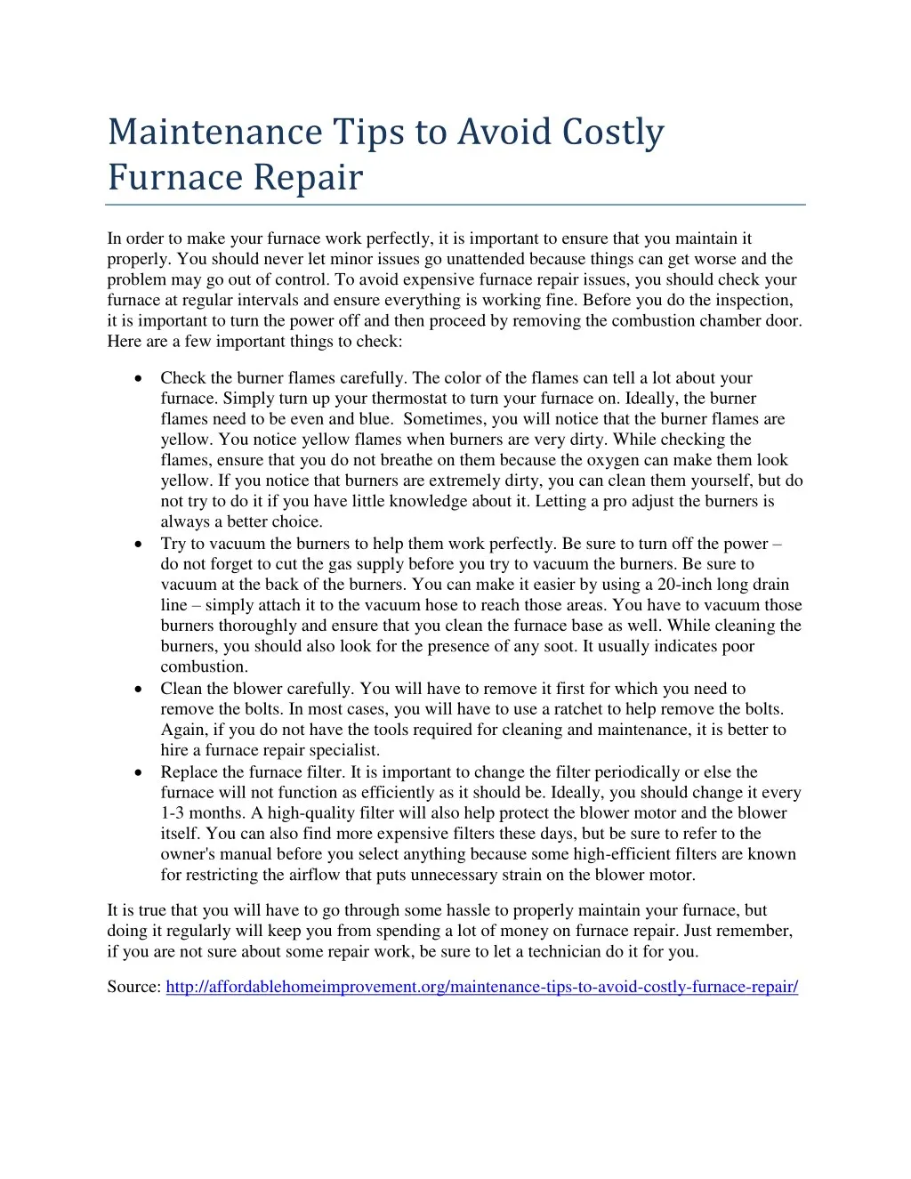 maintenance tips to avoid costly furnace repair