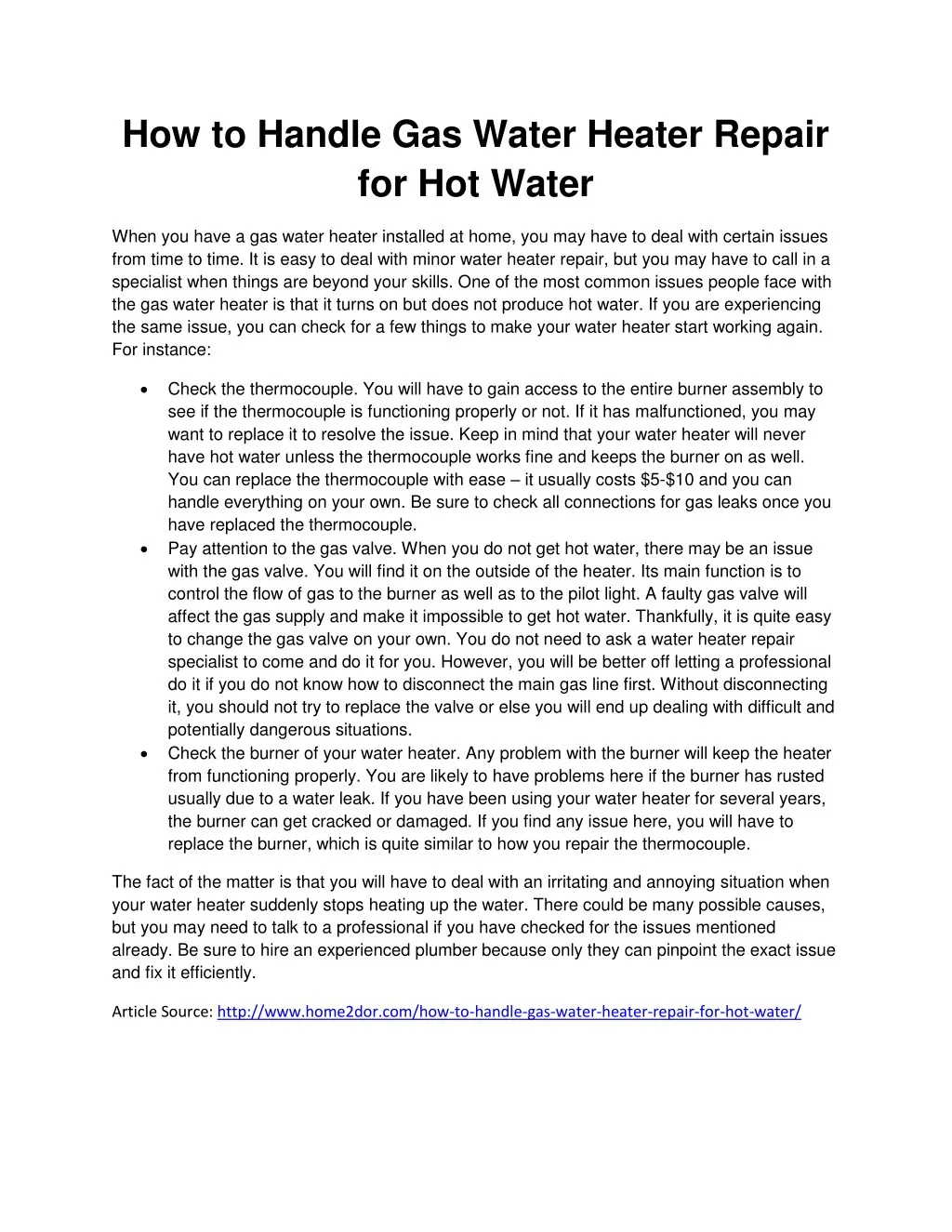 how to handle gas water heater repair