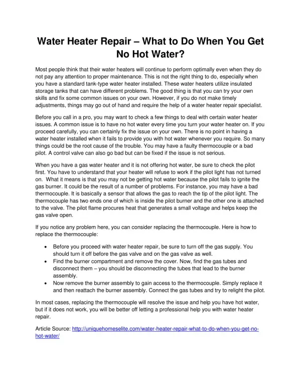 Water Heater Repair – What to Do When You Get No Hot Water?
