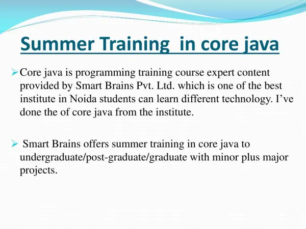 Summer Training in Core Java