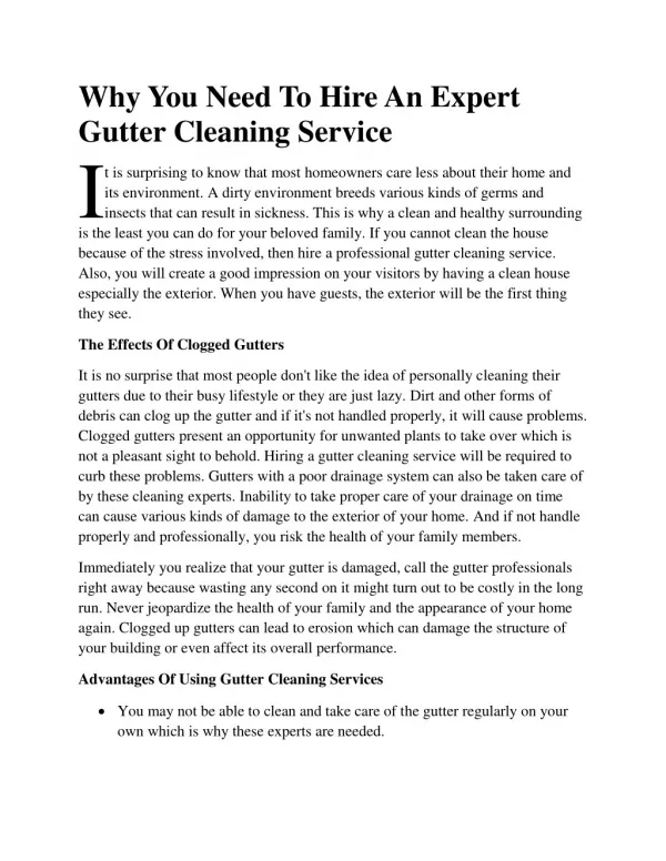 Why You Need To Hire An Expert Gutter Cleaning Service